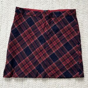 Vintage Tartan Bias Plaid Wool Mini Skirt 8 Dark Academia Navy Red Made Germany